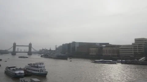Time-lapse video, Tower Bridge and HMS Belfast on River Thames London Stock-Footage 57258184