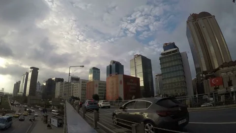 Time lapse video of traffic jam with a skyscrapers on the background Stock Footage 82190793