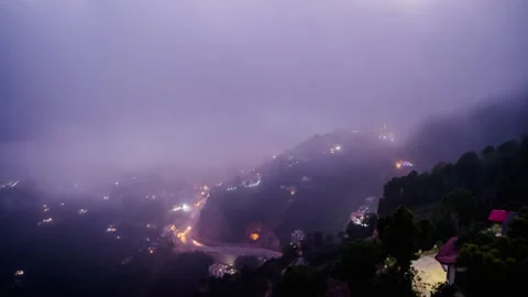 Time lapse Video of Traffic trails on kalka Shimla Highway with moving clouds Stock Footage 135335189