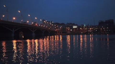 Time-lapse video with view of Chernavsky Bridge in city Voronezh and right bank Stock Footage 89401650