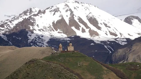 Time-lapse video view of Gergeti Trinity Church, Georgia. Stock Footage 79129211