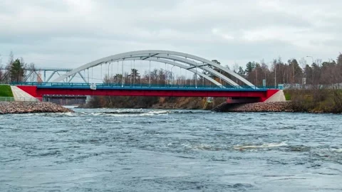 Time-lapse video of Vuoksi River Bridge in Losevo, Russia Stock Footage 140599347