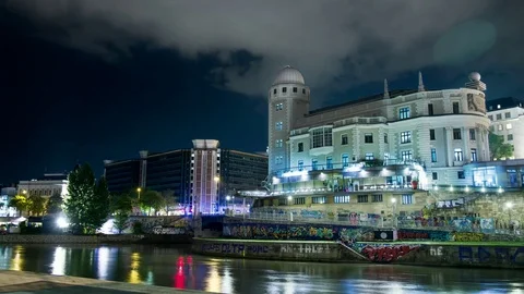 Time Lapse Vienna Urania, clouds come in Stock Footage 76085494
