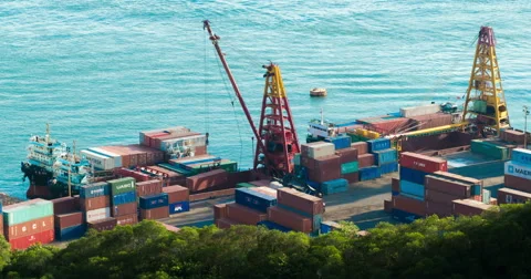 Time lapse view of activity at a busy hong kong Cargo Container Stock Footage 65260648