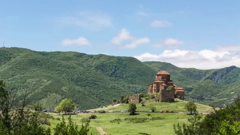 Time-lapse with a view on ancient Jvari monastery in Mtskheta, Georgia Stock Footage 76264048