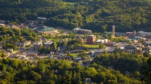 Time Lapse view of Appalachian State University's Campus and Boone, NC Stock Footage 95411600