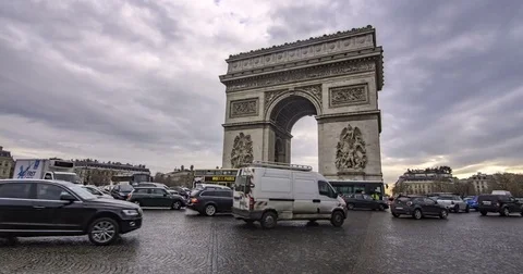 Time lapse view of the Arc de triomphe in Paris, France Stock Footage 70795200