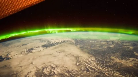 Time lapse view of Aurora Borealis over Canada from the space in 4K Stock Footage 74285573