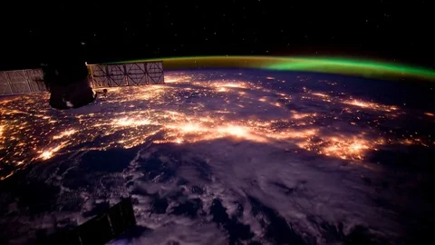 Time lapse view of aurora city lights over Eastern United States in 4K. Stock Footage 74285507