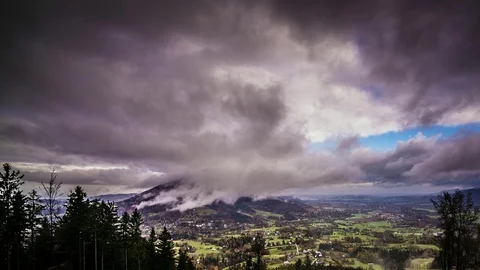 Time-lapse view of the autumn landscape with mountain with a floating cloud Stock Footage 70990930