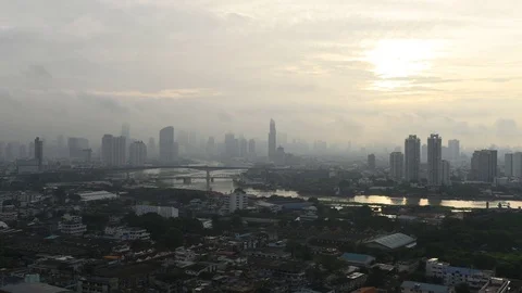Time lapse- View of Bangkok cityscape  and Chao Phraya River in the morning. Stock Footage 80412081