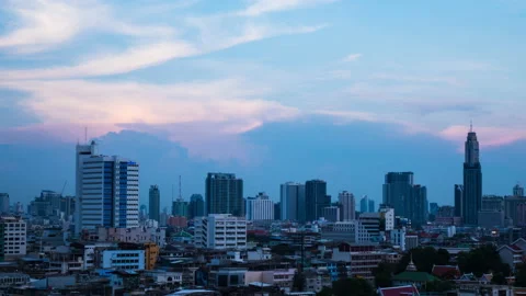 Time lapse view of Bangkok Cityscape at sunset, Thailand Stock Footage 141892450