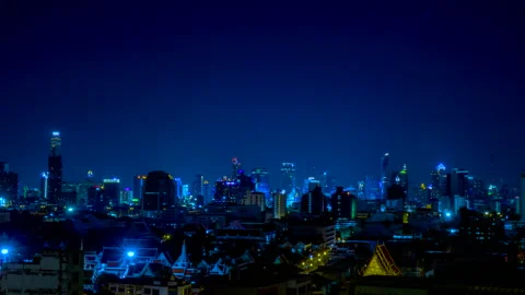 Time lapse view of Bangkok cityscape at night Stock Footage 141892481