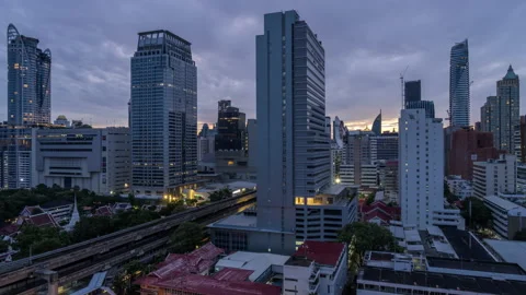 Time lapse view of Bangkok cityscape with high-rise buildings Stock Footage 204072005
