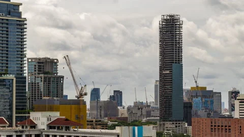 Time lapse view of Bangkok high-rise buildings and construction cranes Stock Footage 204070914