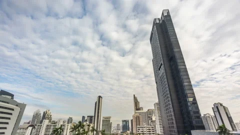 Time lapse view of Bangkok high-rises  on cloudy day with moving clouds Stock Footage 230911017
