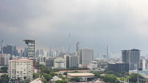 Time lapse view of Bangkok high-rises  on cloudy day with moving clouds Stock Footage 230911546