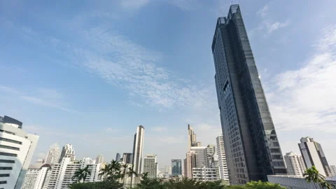 Time lapse view of Bangkok high-rises  on cloudy day with moving clouds Stock Footage 230911585