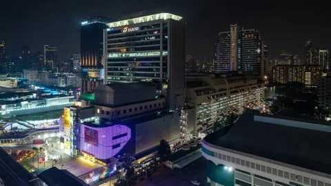 Time lapse view of Bangkok high-rises at night showing building lights Stock Footage 230912448