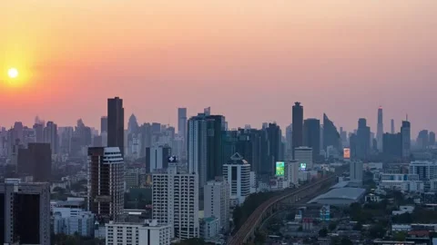 Time Lapse View Of Bangkok Skyline On Roof Tower At Sunset, Day To Night. Stock Footage 233990834