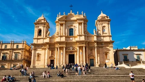 Time lapse view of the baroque cathedral of Noto in Sicily Stock Footage 108731695