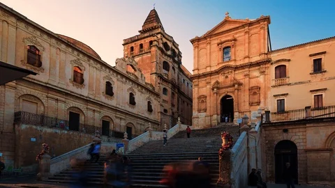 Time lapse view of baroque churches in Noto, Sicily Stock Footage 109561898