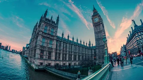 Time lapse view of the Big Ben in London at sunset Stock Footage 84423172