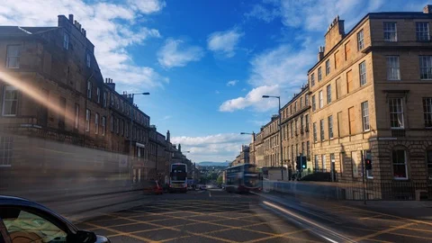 Time lapse view of car traffic in Edinburgh new town (Scotland) Stock Footage 116542672