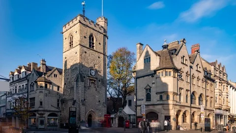 Time lapse view of Carfax tower in the center of Oxford Stock Footage 100982839