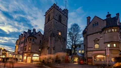 Time lapse view of Carfax tower in the center of Oxford at sunset Stock Footage 101205419