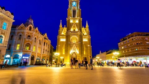 Time-lapse view on the Cathedral of Novi Sad at night Stock Footage 88840539
