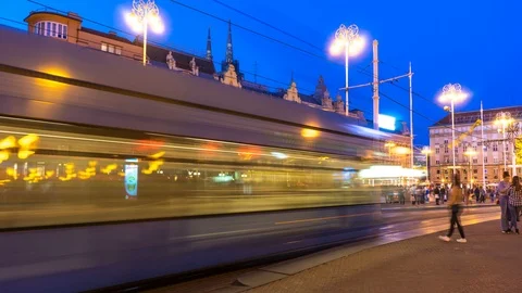 Time-lapse view on the center of Zagreb at night Stock Footage 92307749