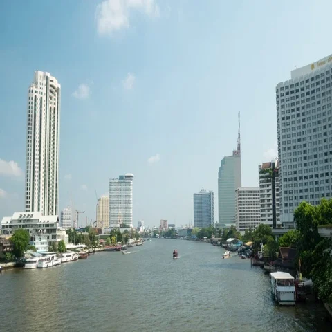Time lapse view of Chao Phraya river with a lot of boats Stock Footage 69515146