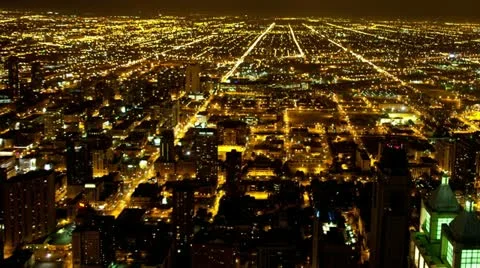 Time Lapse View of Chicago Skyline at Night -  4K - 4096x2304 Stock Footage 22420802