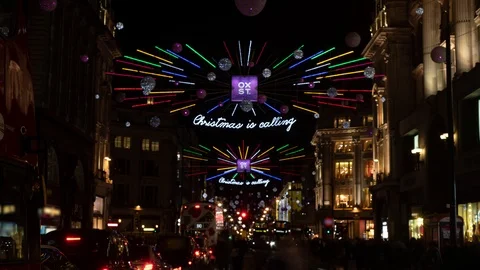 Time lapse view of Christmas lights and decoration in Oxford street in London Stock Footage 101641616