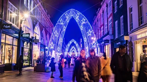 Time lapse view of Christmas lights and decorations in central London Stock Footage 102436515