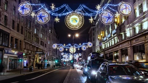 Time lapse view of Christmas lights and decorations in the Strand, London Stock Footage 103621070