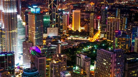 Time-lapse view on the city of Kuala Lumpur at night Stock Footage 63176790