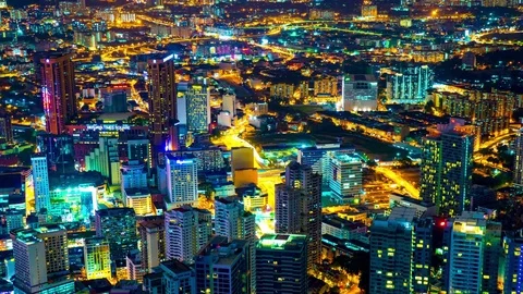 Time-lapse view on the city of Kuala Lumpur at night Stock Footage 75820060