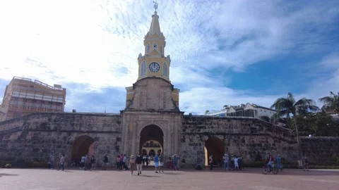 Time lapse view of the Clock Tower in the entrance of Cartagena walled city Stock-Footage 161764643