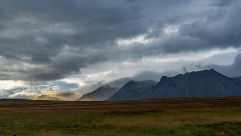 Time lapse view of clouds on volcanic mountains in West Iceland Stock Footage 115710369