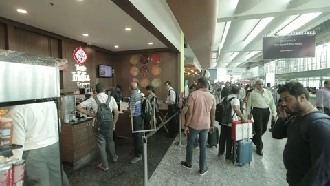 Time lapse view of a coffee shop inside Airport Stock Footage 100063808