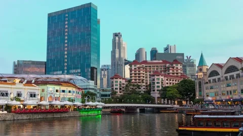 Time lapse view day to night of Clarke Quay in Singapore city Stock Footage 131217159