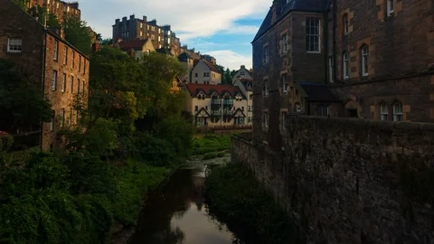 Time lapse view of Dean village in Edinburgh (Scotland) at sunset Stock Footage 114215101