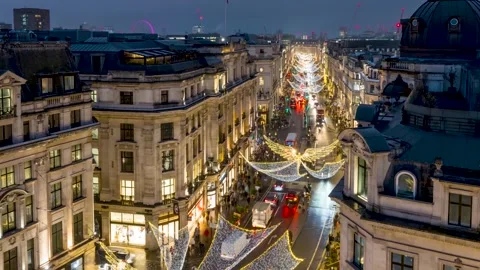 Time lapse view of the decorated Regent Street for Christmas time Stock Footage 319026635