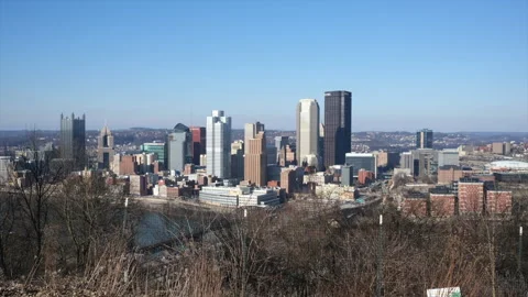 Time lapse of the view of downtown PIttsburgh Pennsylvania from Grandview Park Stock Footage 264422392