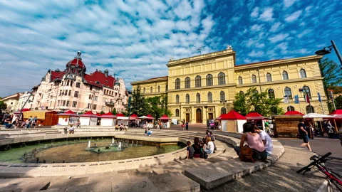 Time-lapse view on the Dugonics Square in Szeged in Hungary Stock Footage 138307723