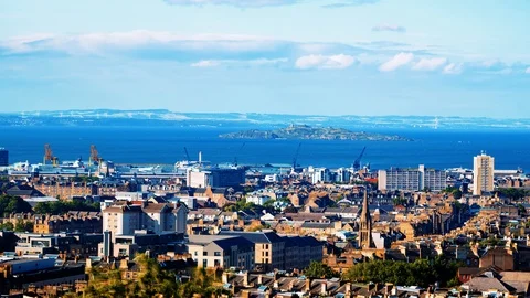 Time lapse view of East Edinburgh, Leith and the firth of forth in Scotland Stock Footage 113332365