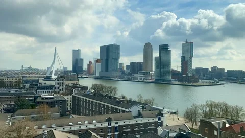 A time-lapse of a view on the famous 'Kop van Zuid' in Rotterdam Stock Footage 152086382