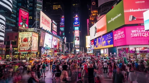 Time Lapse View of Famous Times Square at Night in Manhattan, New York City, USA Stock Footage 64984546